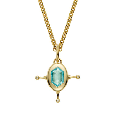 The Aquamarine  Serenity Pendant on a Baby Belcher