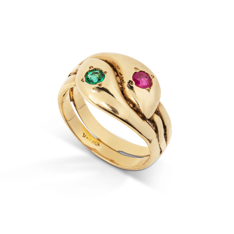 Vintage Snake Ring With Ruby and Emerald Eyes