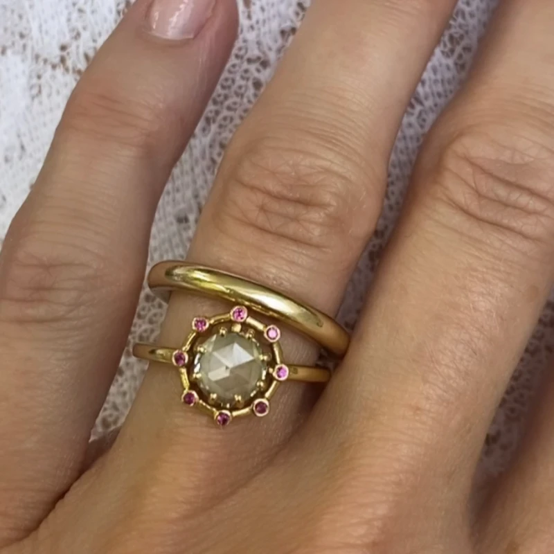 Yellow Rose Cut Diamond Satellite Ring
